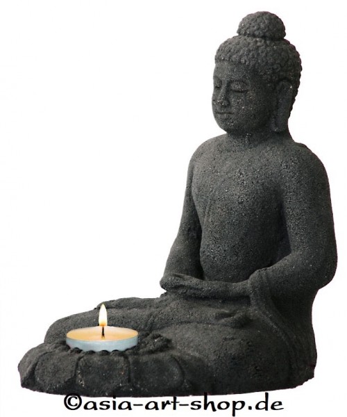 Buddha mit Teelichthalter, Steinguss
