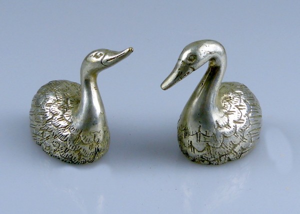 pair of swans, silvered bronze